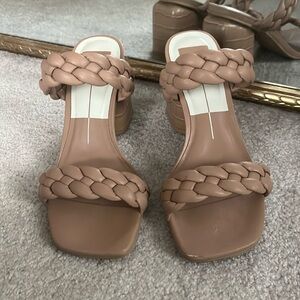 Dolce Vita Braided Strap Block Heel Sandals in Tan